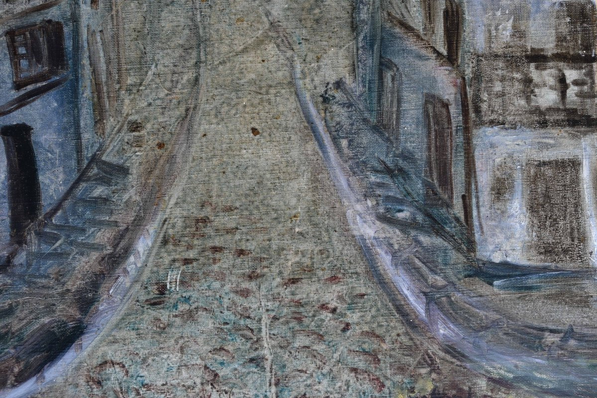 Erich SCHMID  "Rue déserte" huile sur toile 46x38-photo-3